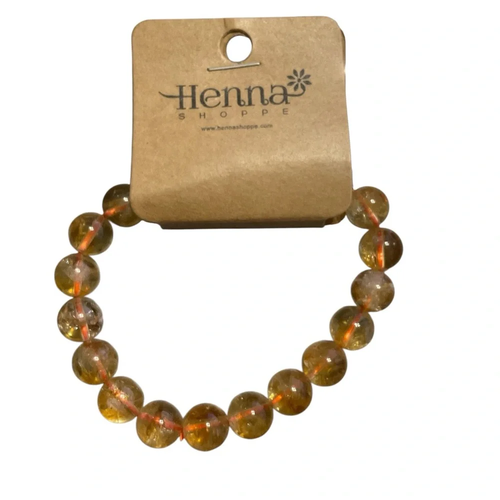 Citrine Beaded Stretch Bracelet Natural Gemstone Honey Gold Crystal